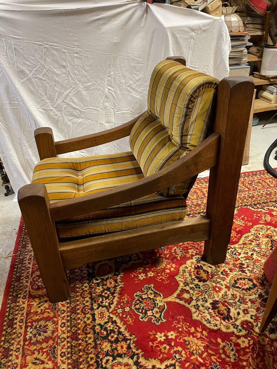Brutalist design armchair in old oak