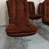Set of 6 chrome velvet bucket chairs from the 70s