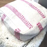 Berber kilim ottoman cover with fuchsia pink stripes