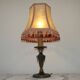 French Empire Style Green & Gold Brass Candlestick Table Lamp & Hide Shade