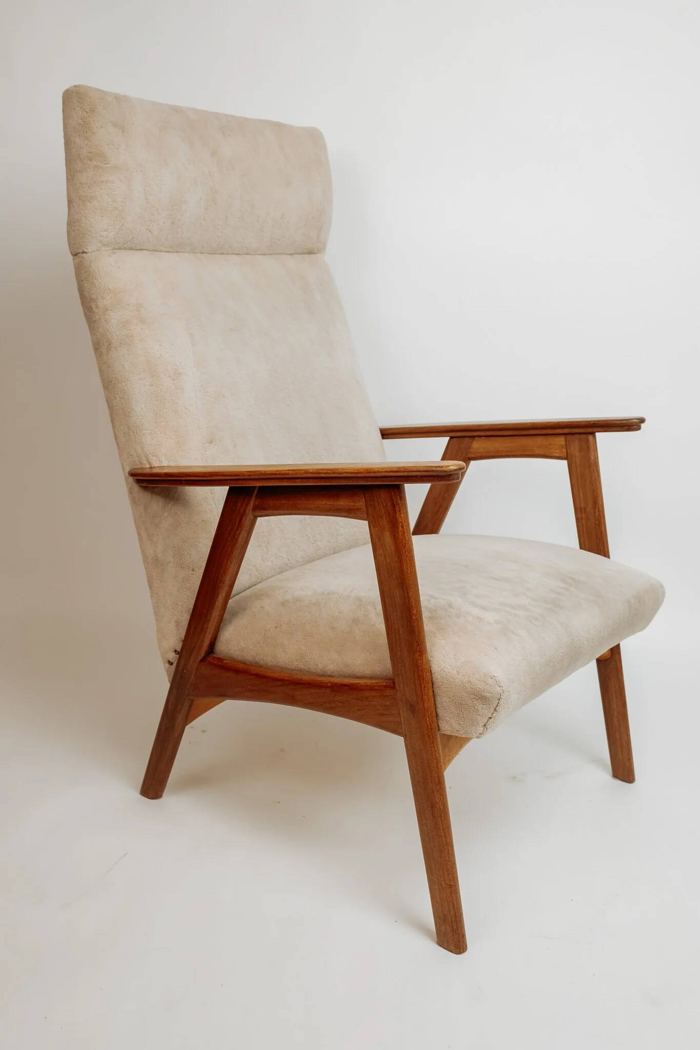 Vintage teak armchair, 1960s - Beige upholstery