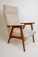 Vintage teak armchair, 1960s - Beige upholstery