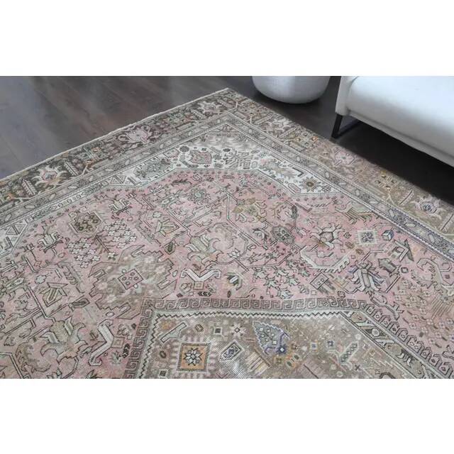 1970s Vintage Persian Handmade Wool Cotton Light Brown Area Rug 261x364