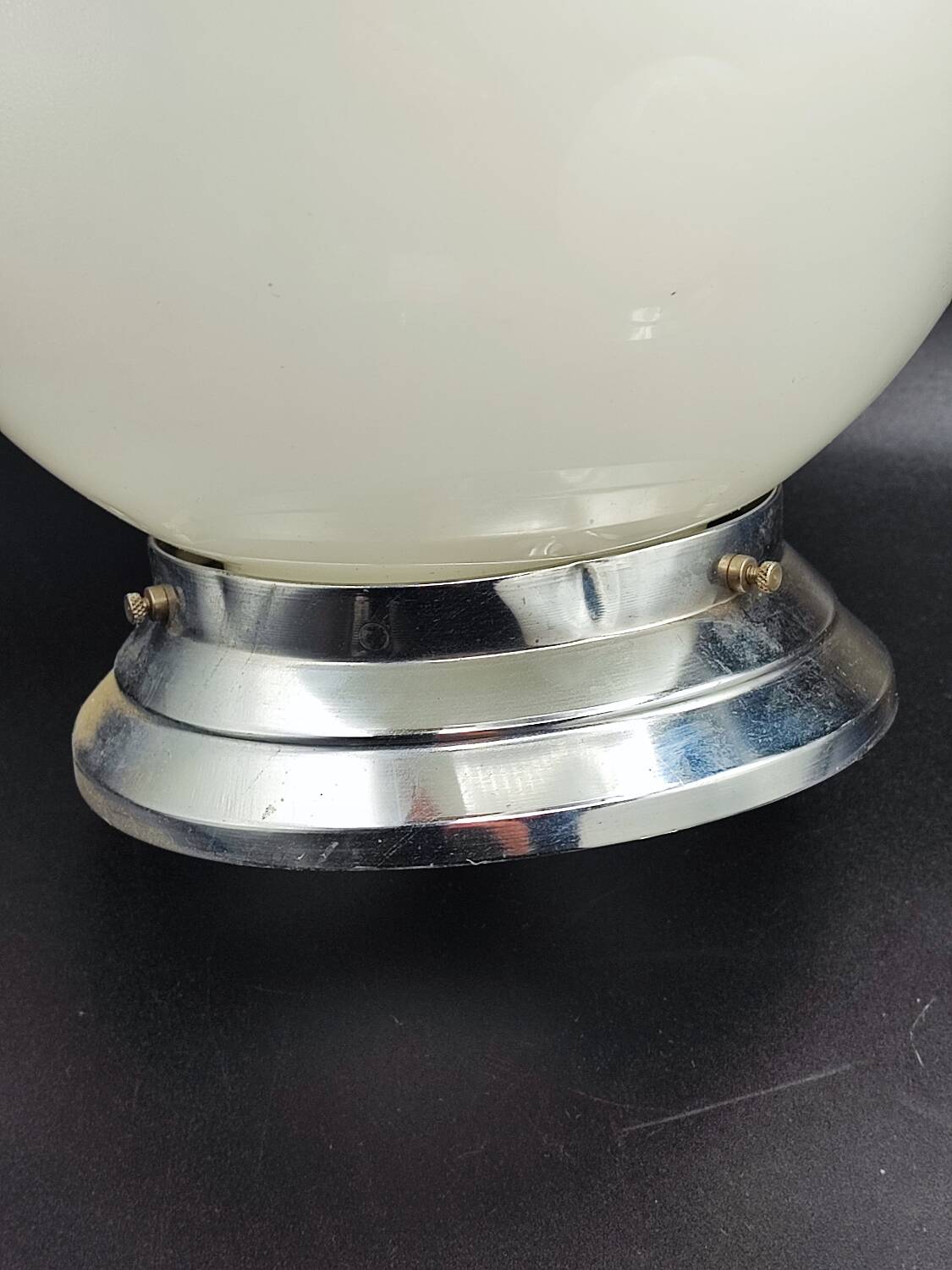 Pair of art deco opaline ceiling ball lamps