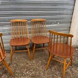 Set of 4 vintage beech chairs with teak seat