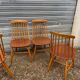 Set of 4 vintage beech chairs with teak seat