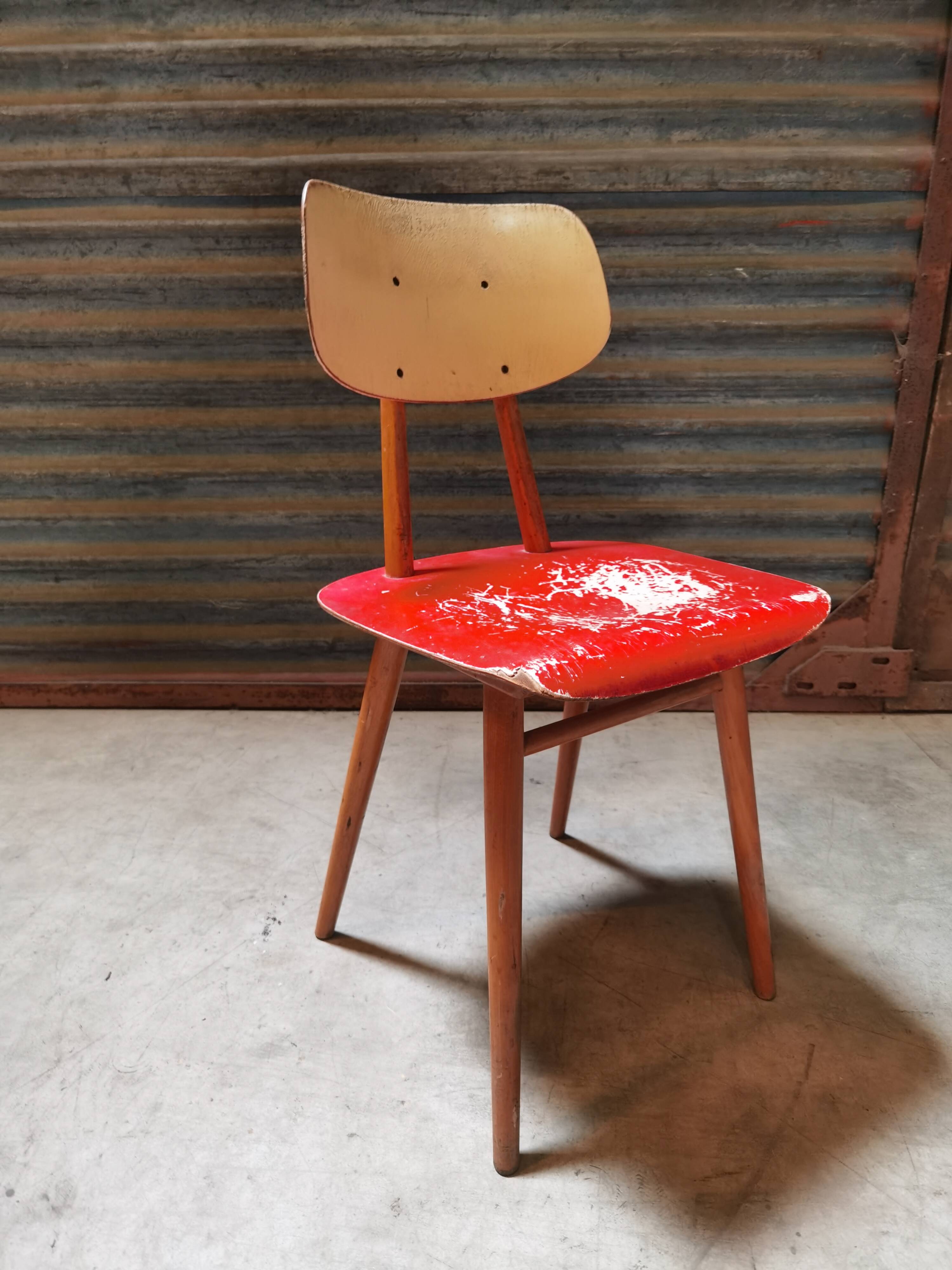 Red wooden chair ton 1960