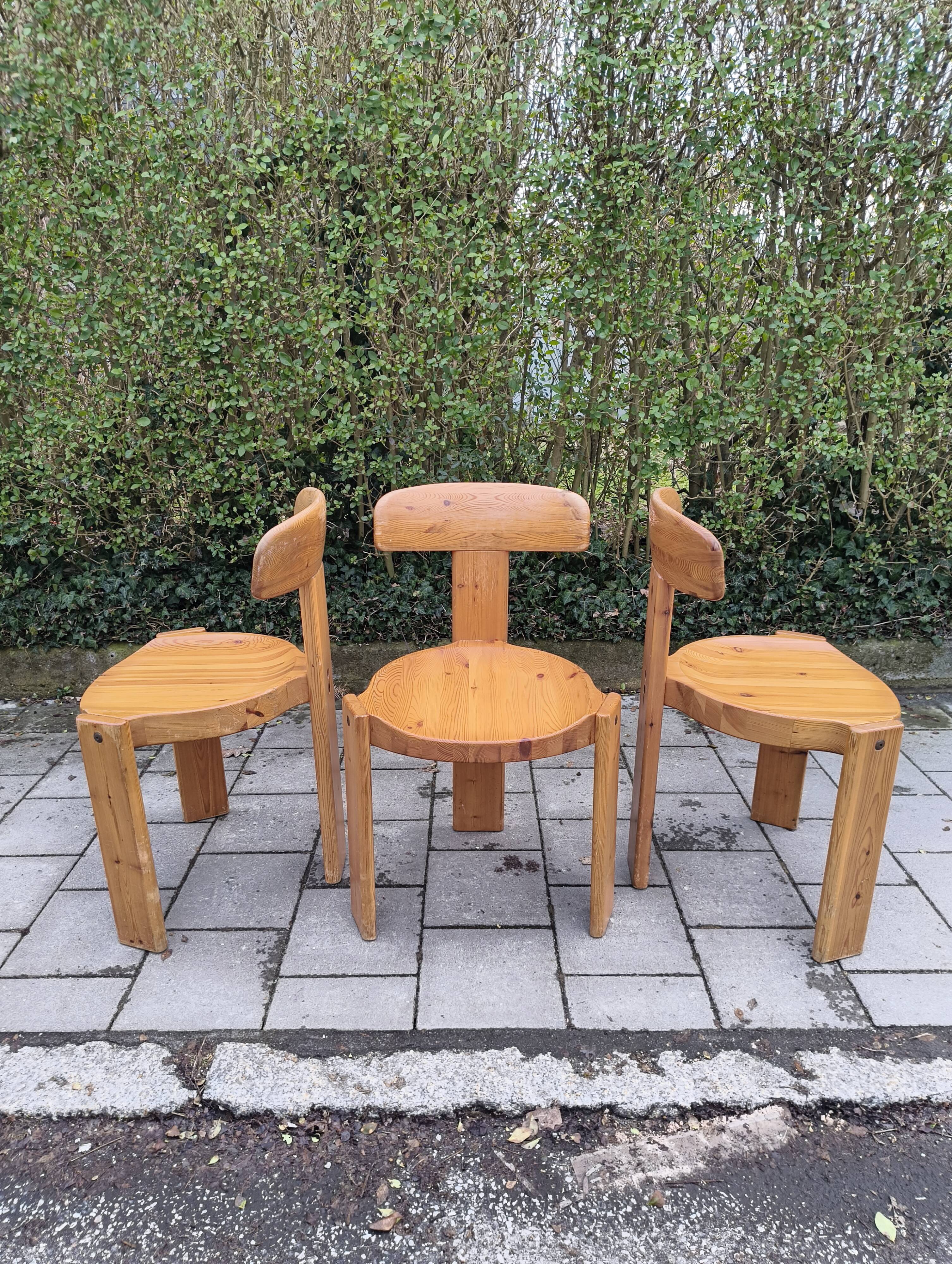 set of three rare chairs by Rainer Daumiller in pine , denmark 70s