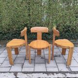 set of three rare chairs by Rainer Daumiller in pine , denmark 70s