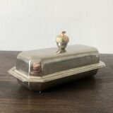 Silver-plated butter dish with golden hazelnut