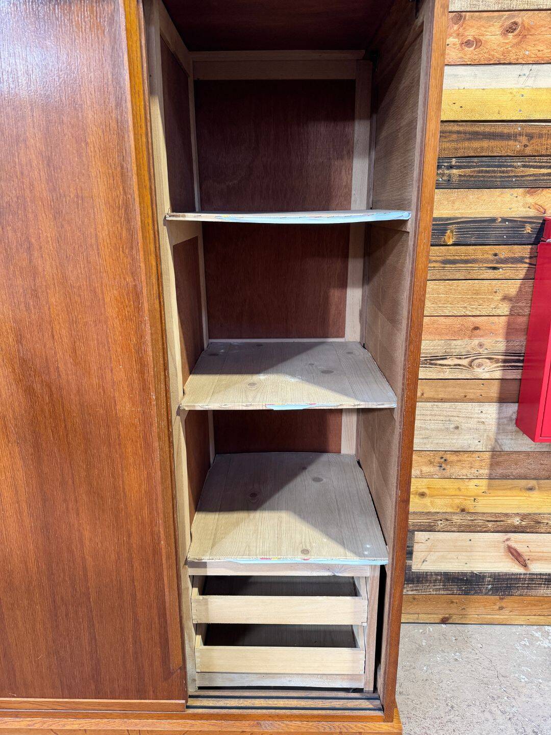 Vintage sliding door wardrobe with mirror - 1970s