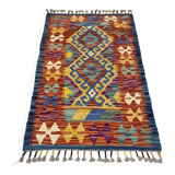 Afghan kilim rug in multicolored wool, geometric patterns