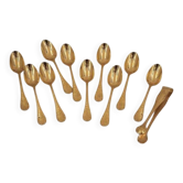 Christofle Marly gold, 10 mocha spoons, coffee, 10 cm + gold metal sugar tongs