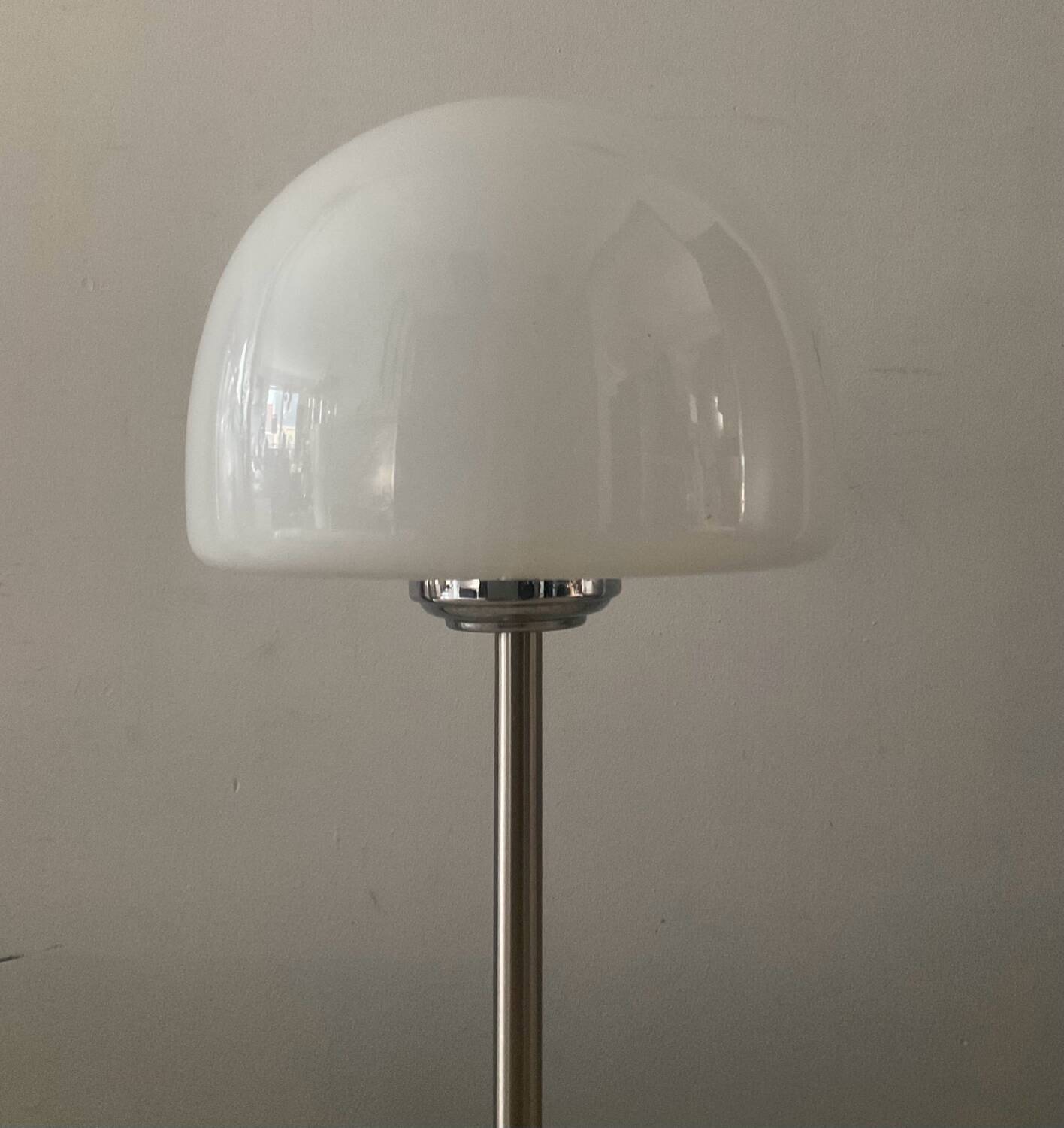 Space Age mushroom lamp in opaline and chromed metal