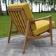 Scandinavian armchair, yellow fabric, natural wood