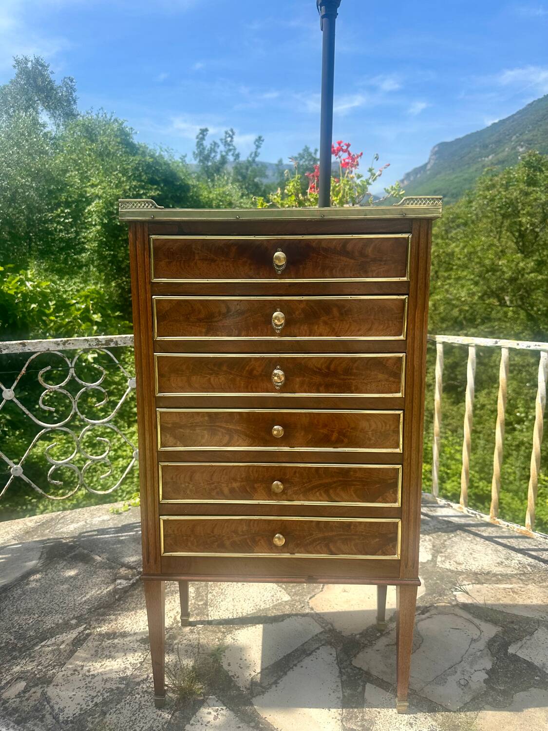 Mahogany and burl chest of drawers, 19th century