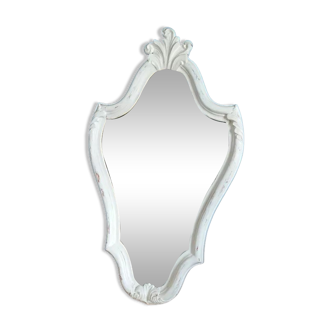 Miroir baroque cadre bois plâtre blanc patiné