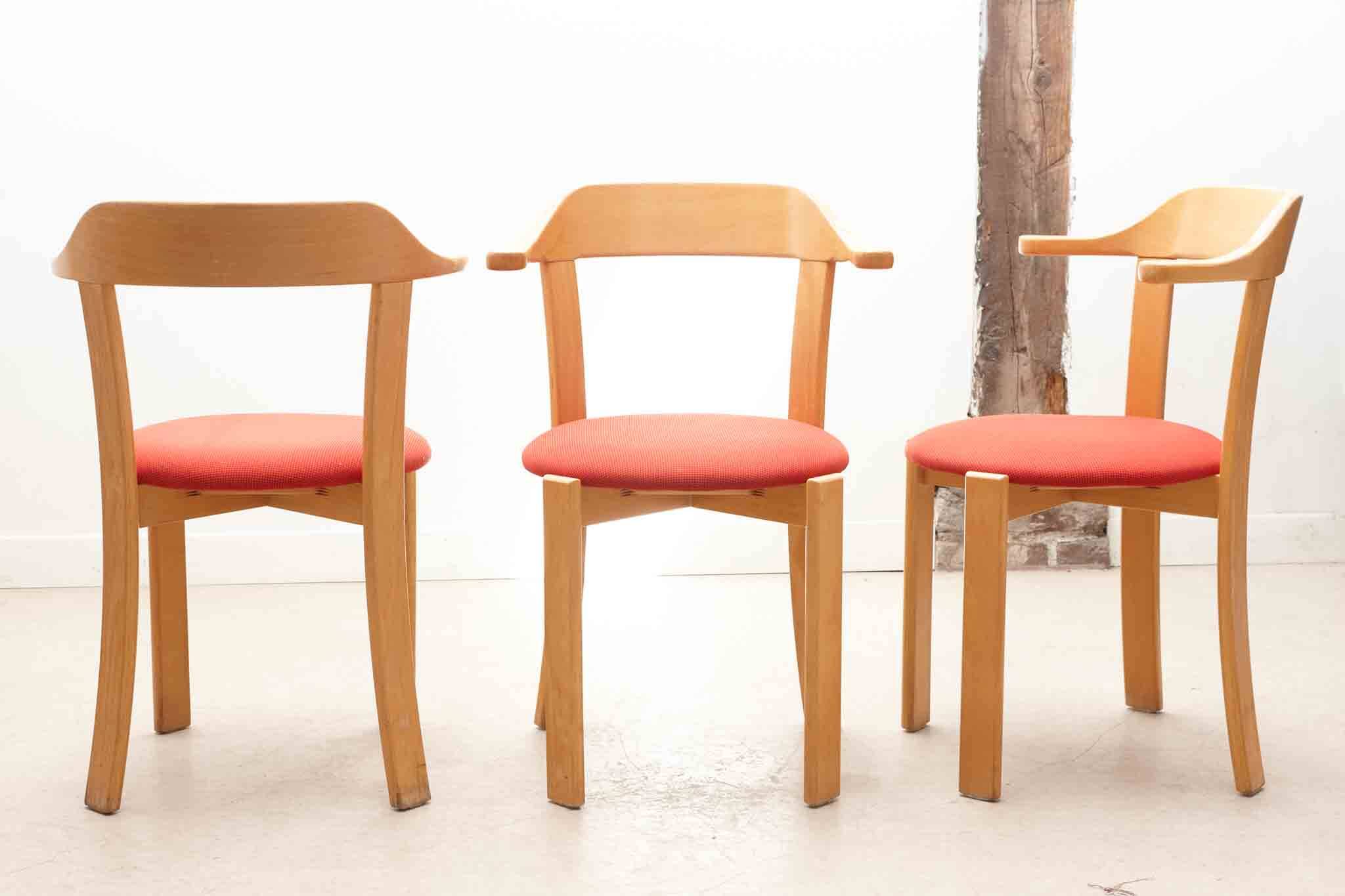 Horn chair upholstered in red and beech