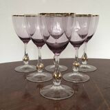 Joseph Stanik 6 red wine glasses of the Zuzanna model in Amethyst color with rims and golden ball