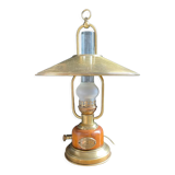 “Louisiana” lamp in brass and wood, oil lamp style