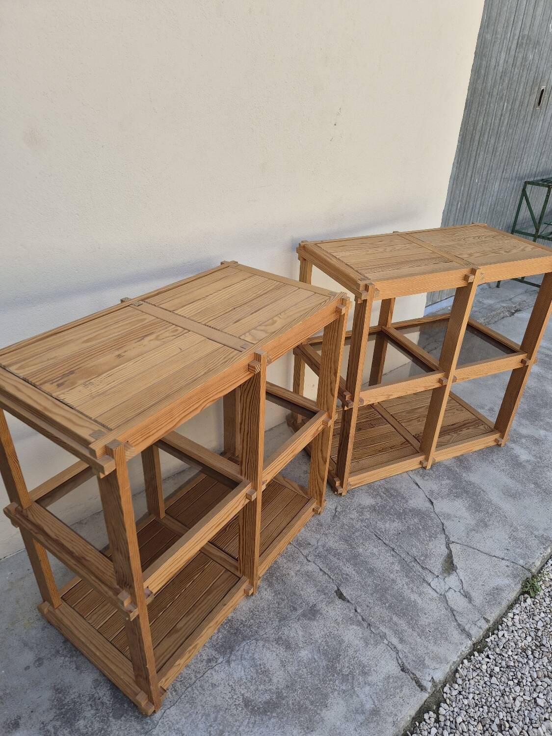 Pair of vintage pine bookshelf units in Maison Regain design from the 1970s.