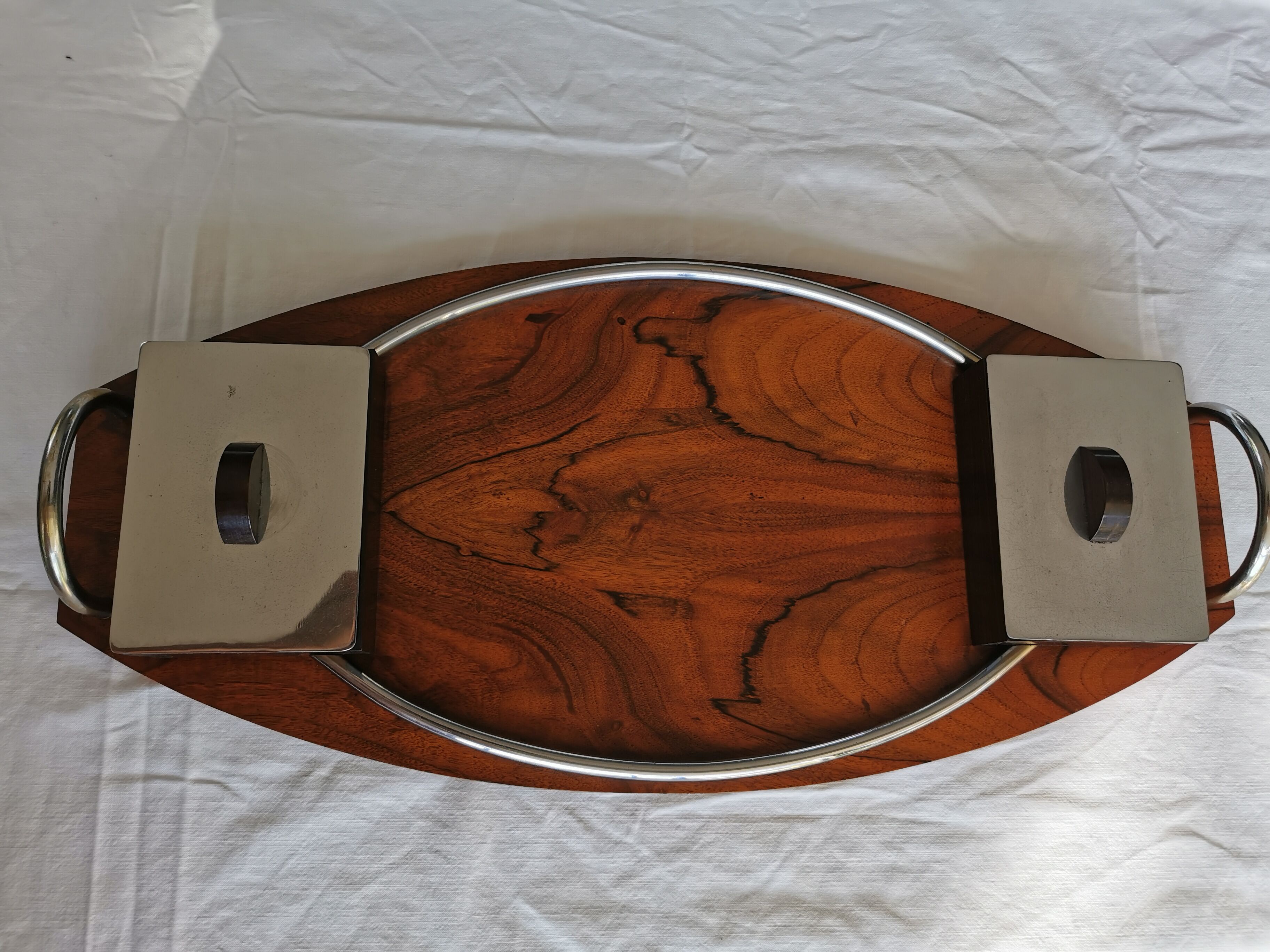 Art Deco tray in solid walnut and ebony