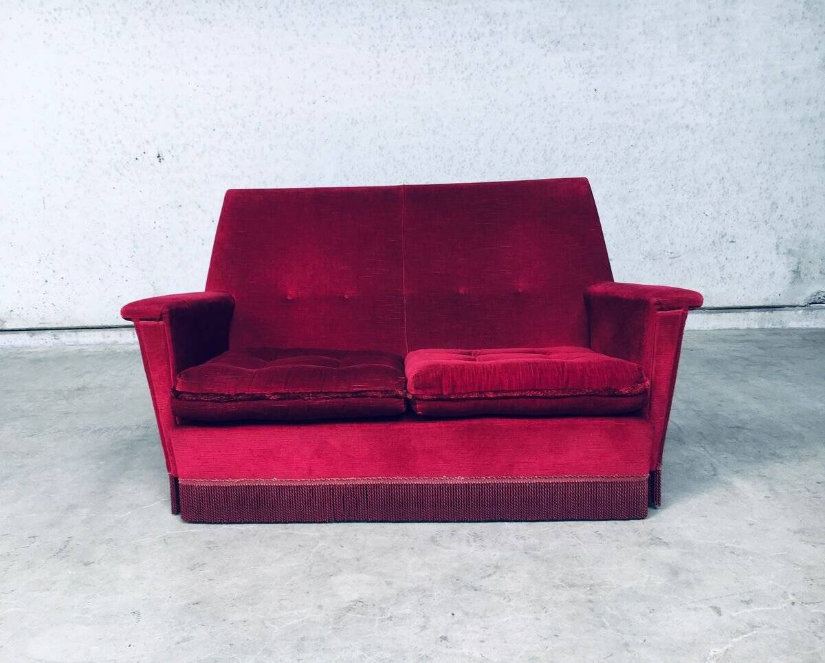 Hollywood Regency Style Fuchsia Velvet 2-Seat Sofa with Fringe, 1960s