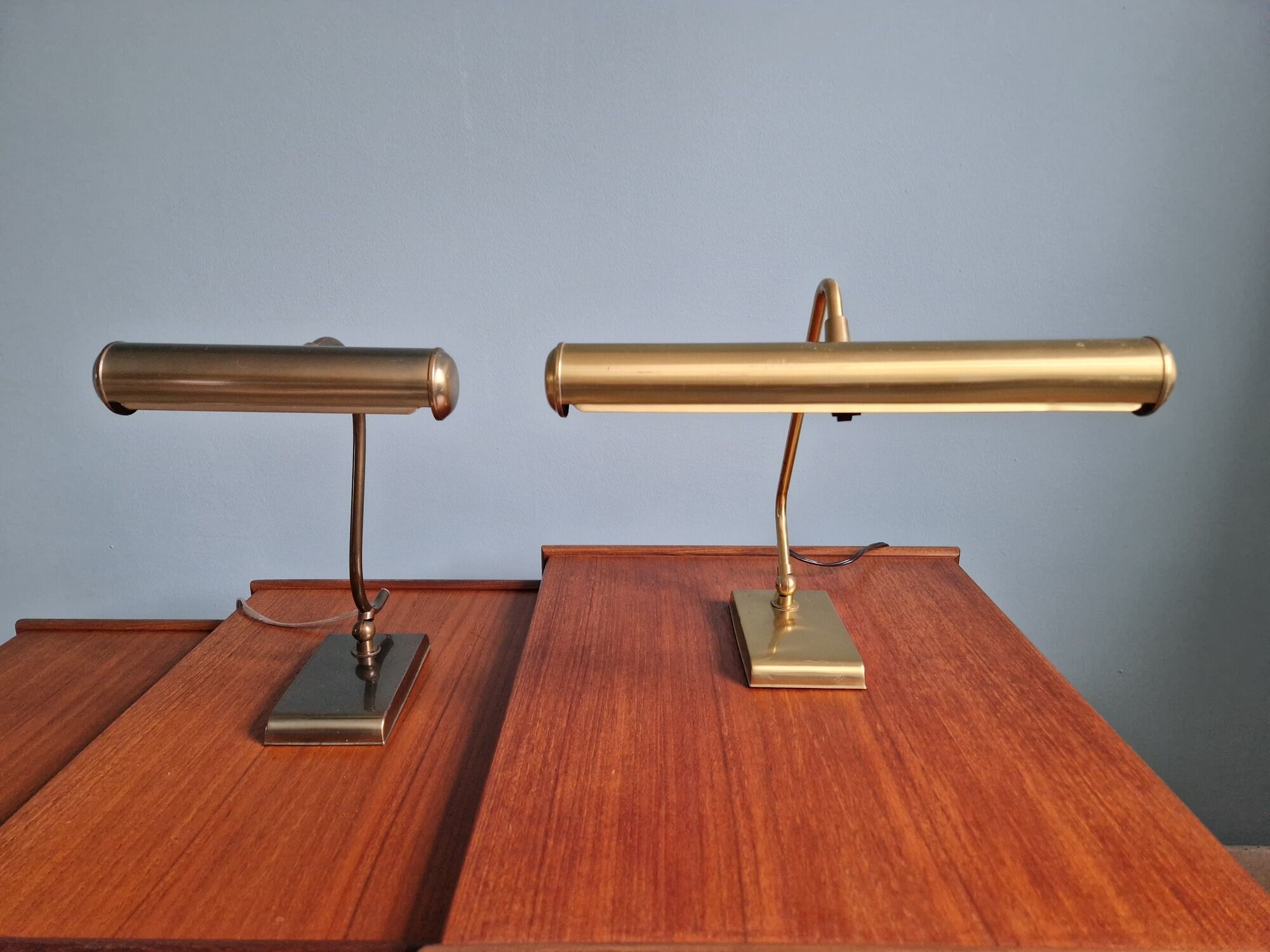 Pair of brass desk/piano lamps, 1950s-60s