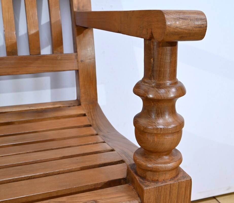 Antique colonial teak veranda bench – mid-20th century