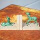 Marble and green patina metal bookends, vintage style bookends, animals, paperweight
