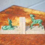 Marble and green patina metal bookends, vintage style bookends, animals, paperweight