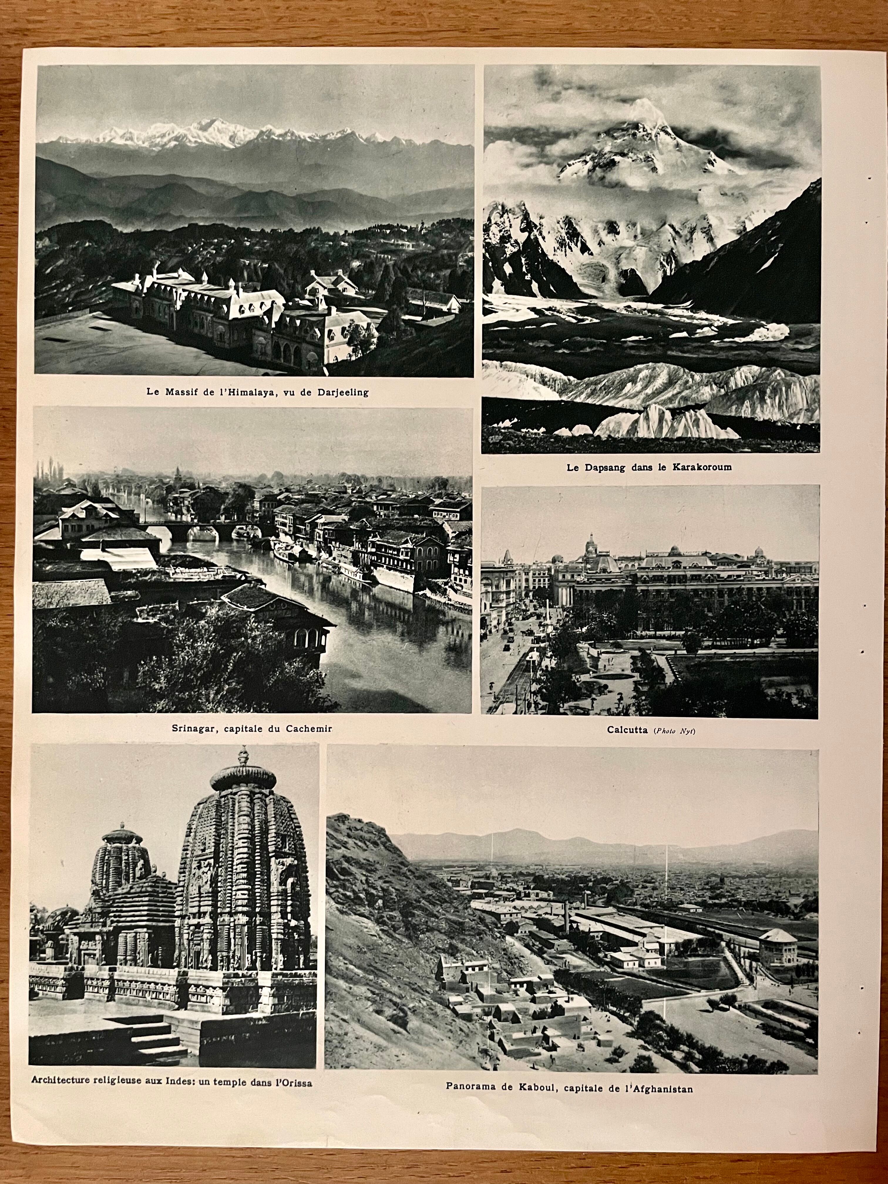 Old map of India, Nepal, Afghanistan and Himalayas from 1945