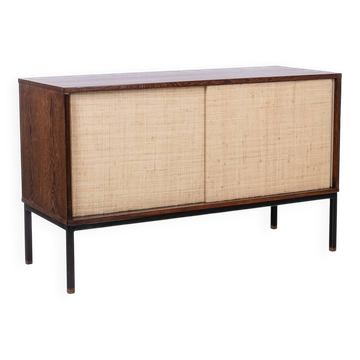 Wenge and raffia sideboard. 1970s.