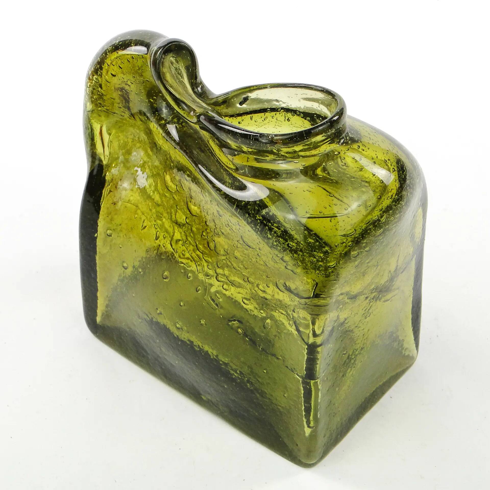 Mid-century modern glass form, olive glass, designed by M. Veltuzen-Nagrabecka, Poland, 1970s