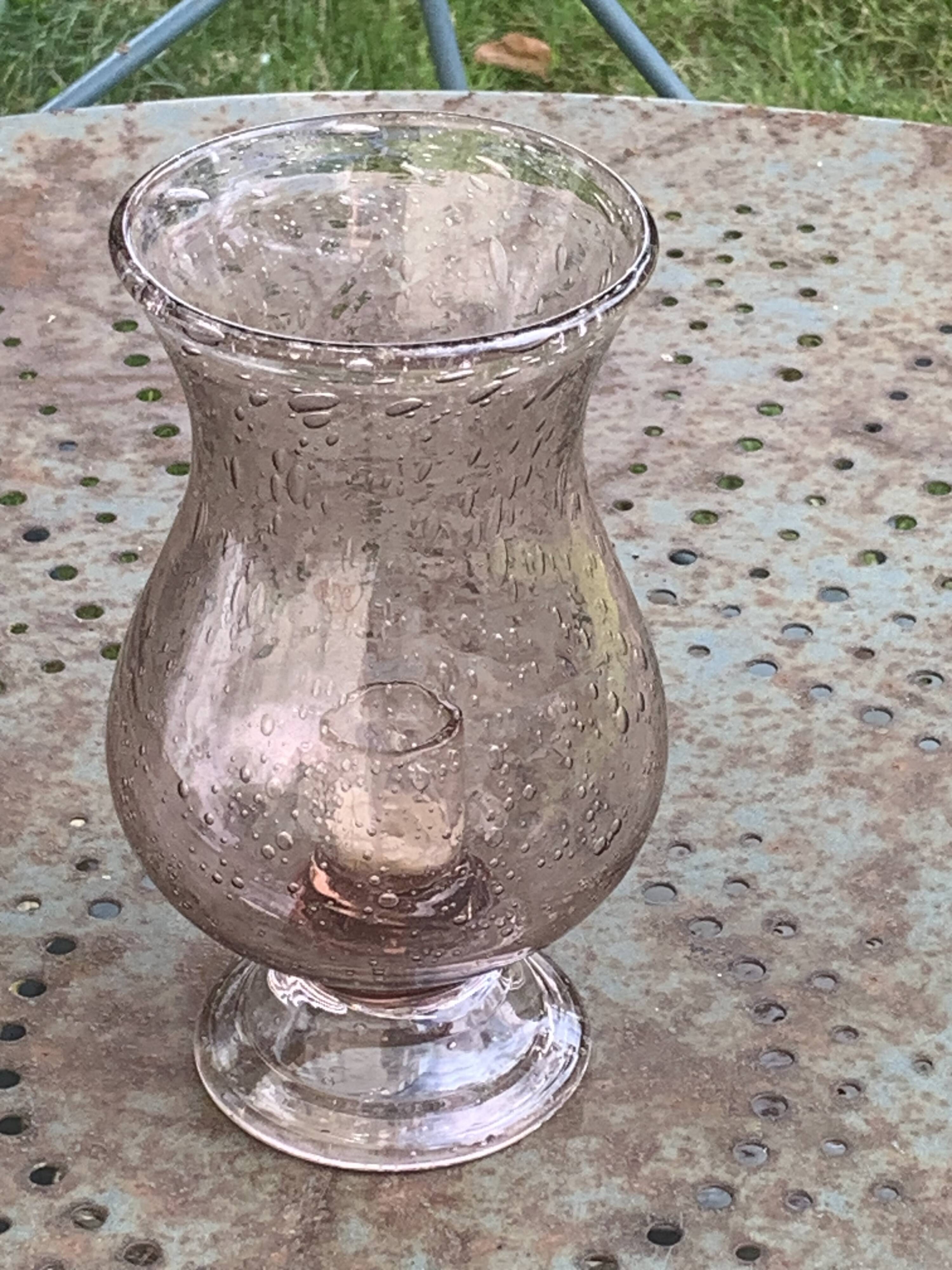 Photophore, Bougeoir en verre soufflé rose des sables de la verrerie de BIOT, made in france