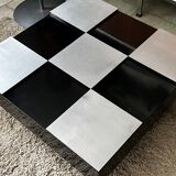Table basse laque noire et acier brossé 1970