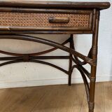 Vintage rattan and canning desk with its stool