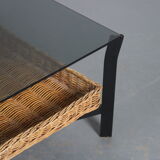 1960s Coffee table with wicker and smoked glass, Netherlands