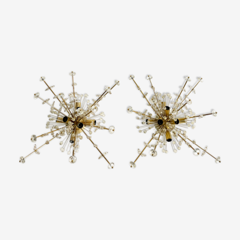 Pair of Snowflake Sputnik Flush Mount Lamps, Austria 1950s