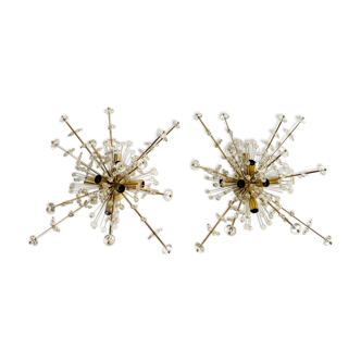 Pair of Snowflake Sputnik Flush Mount Lamps, Austria 1950s