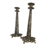 Pair of Hebrew candlesticks Tamar Jerusalem gilt bronze