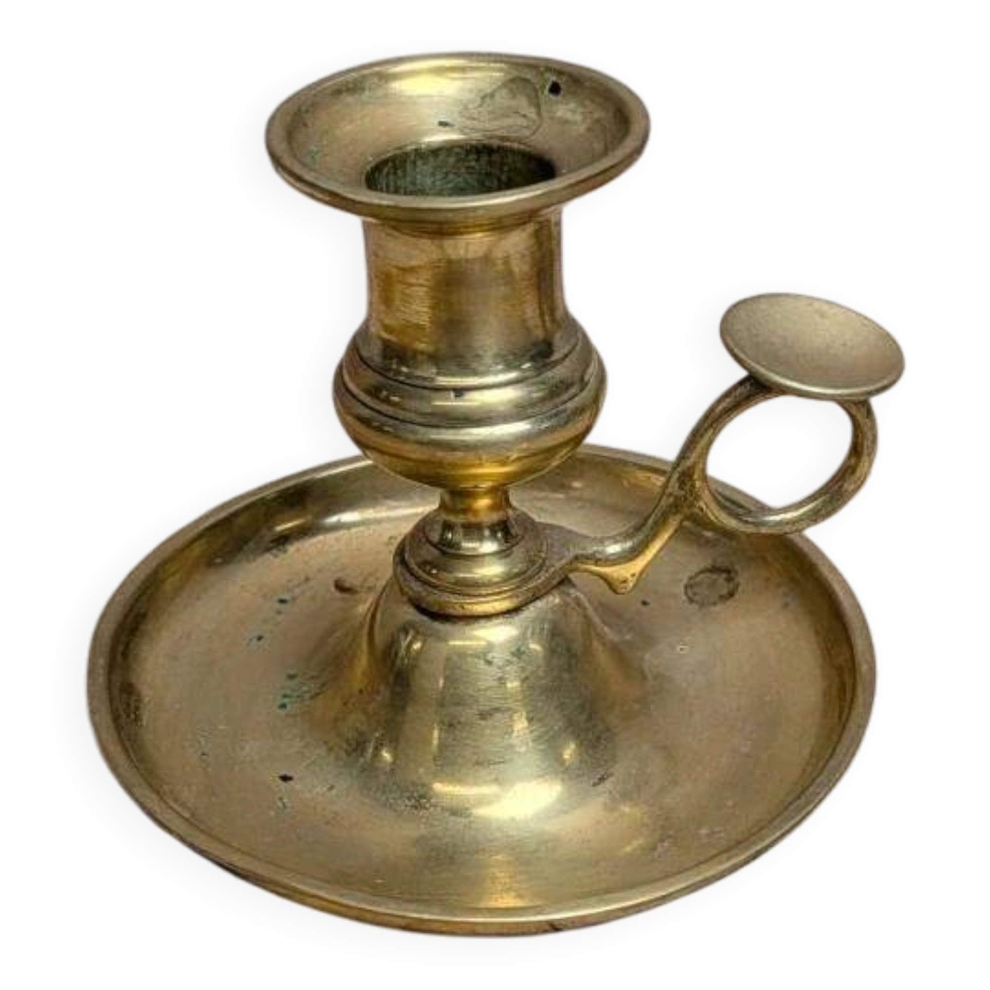 Antique brass candlestick with pusher