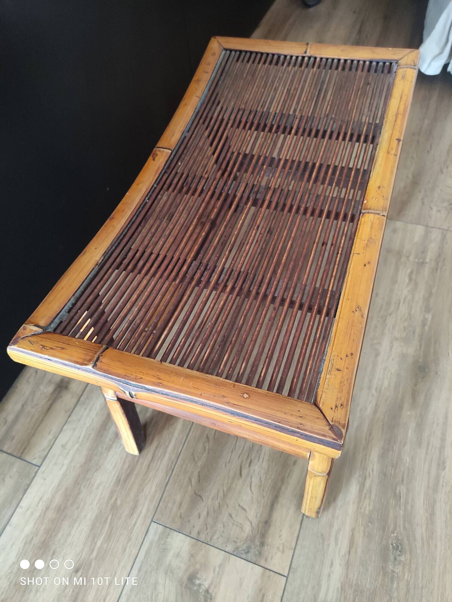 Vintage Asian stool or footrest in honey bamboo and brown rattan