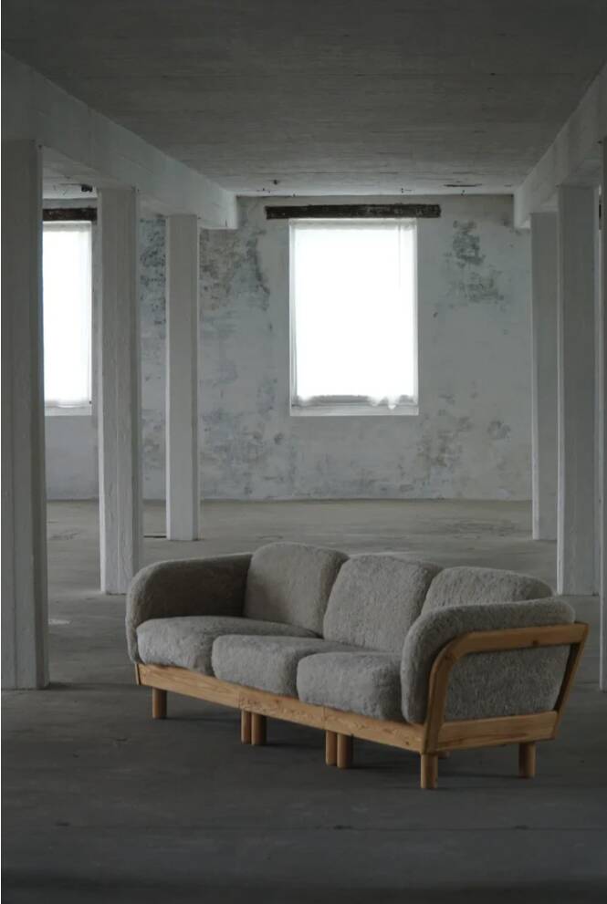 Danish Three Seater Sofa in Pine and Lambswool, Scandinavian Modern Sofa, 1