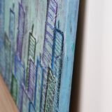 Contemporary paintig in teal, purple and green shades, acrylic on canvas