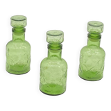 Trio of vintage bottles / carafe / jars, green glass, Nescafé