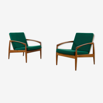 Pair of Paper Knive armchairs by Kai Kristiansen for Magnus Olesen in teak, Denmark
