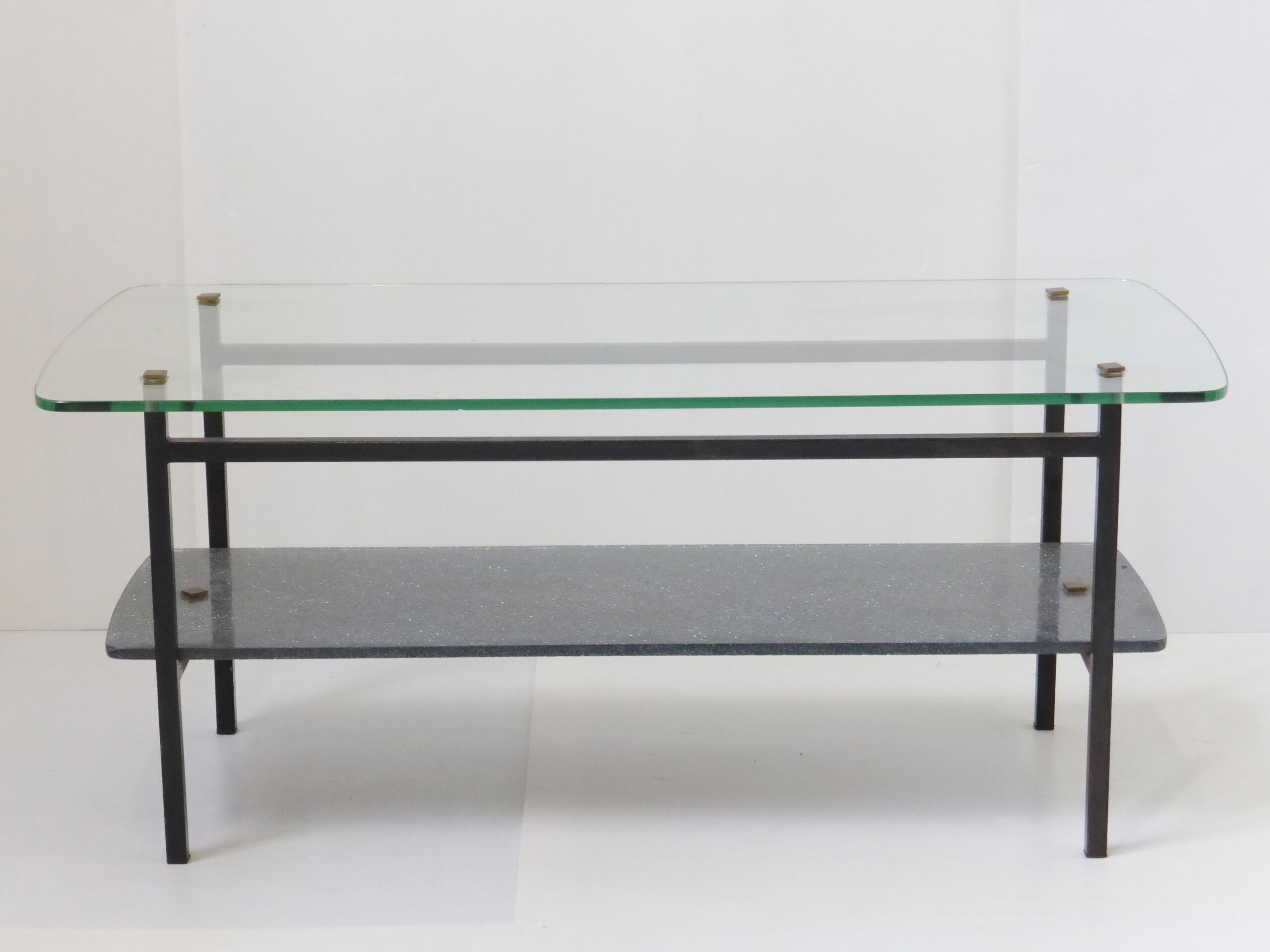 Table low 1950 metal double glass vintage 50's rockabilly coffee table