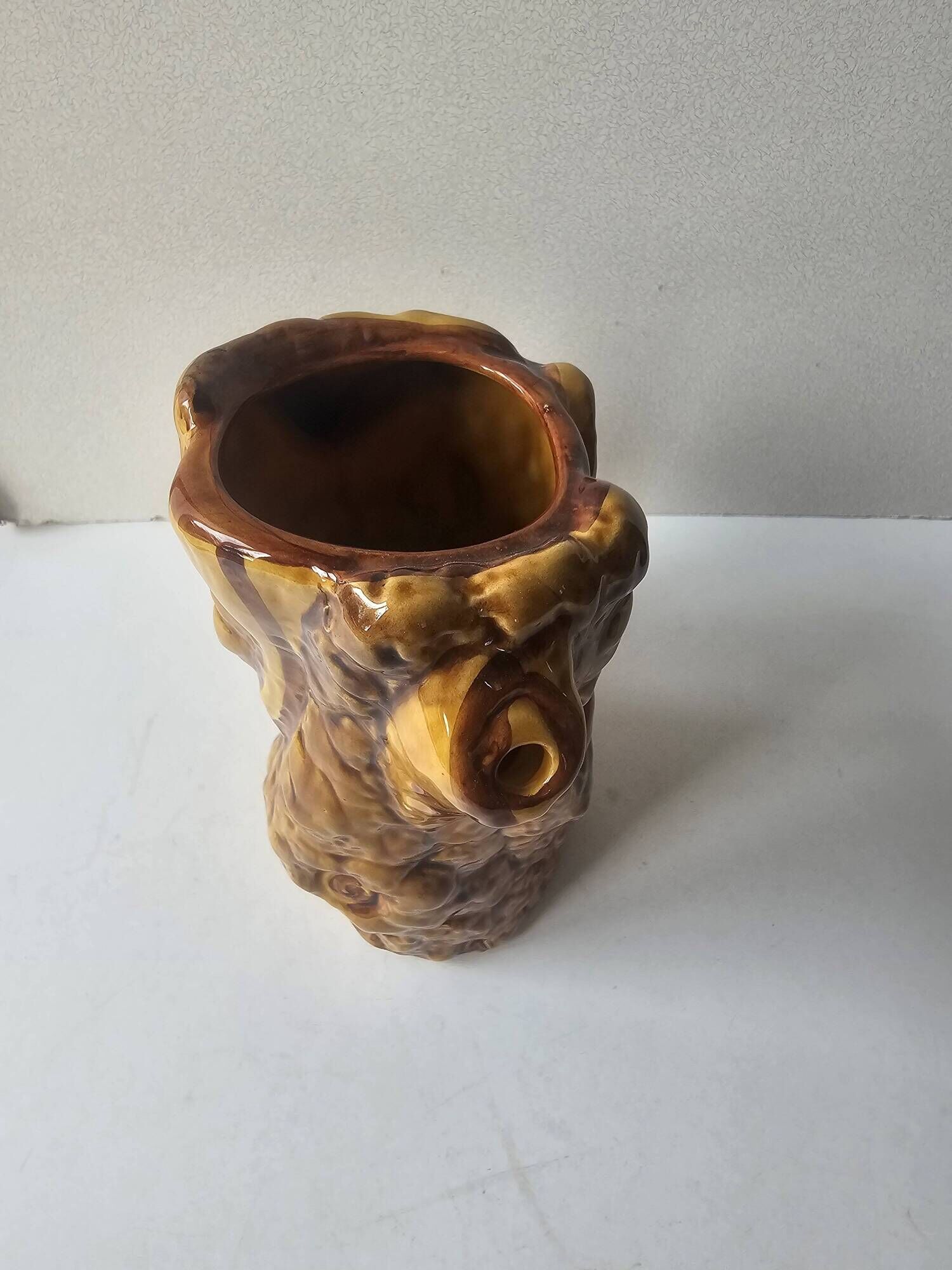 Ceramic jug resembling a tree trunk signed Aegitna Vallauris Years