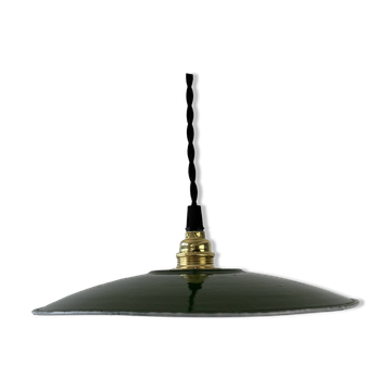 Suspension ancienne atelier industriel emaillee verte 24 cm